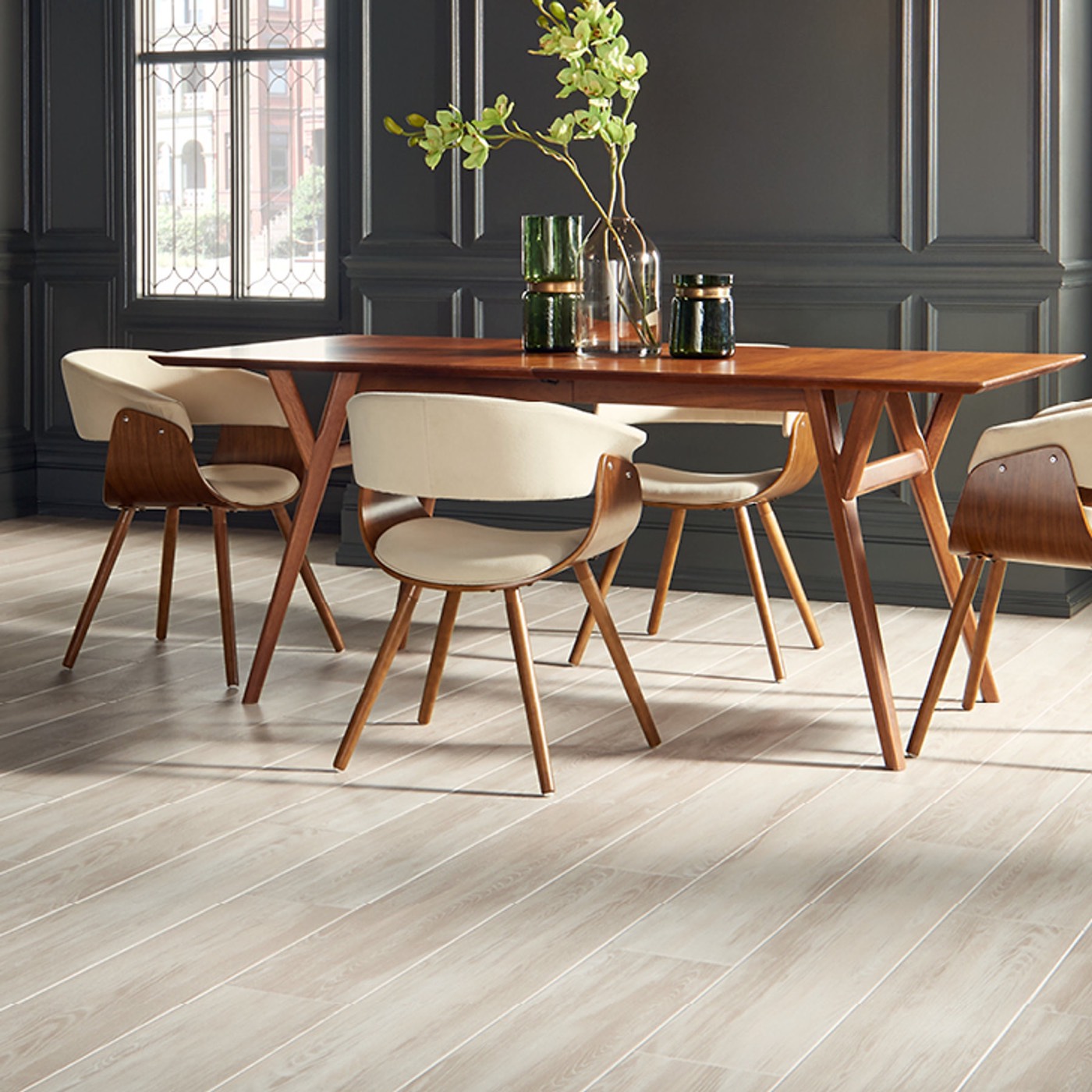 Dining room with wood flooring